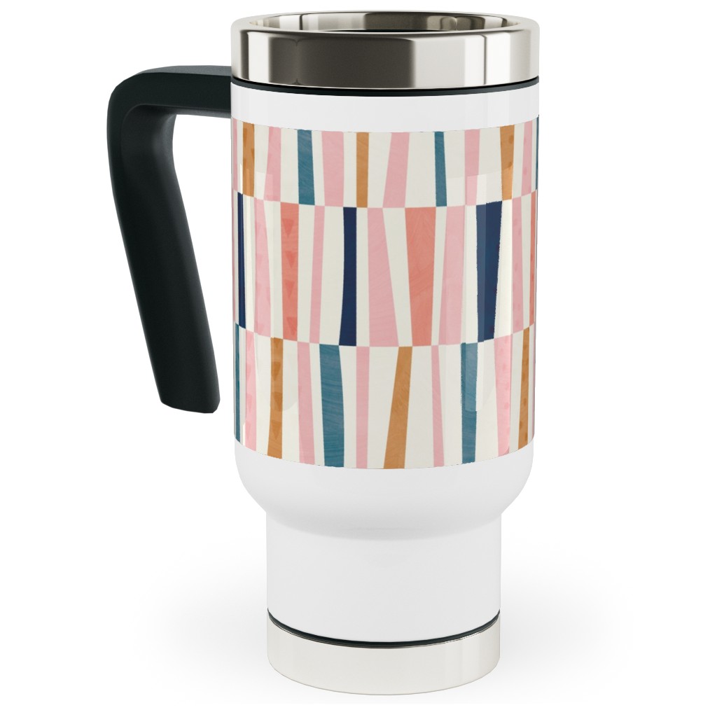 Patchwork Stripes - Multi Travel Mug with Handle, 17oz, Multicolor