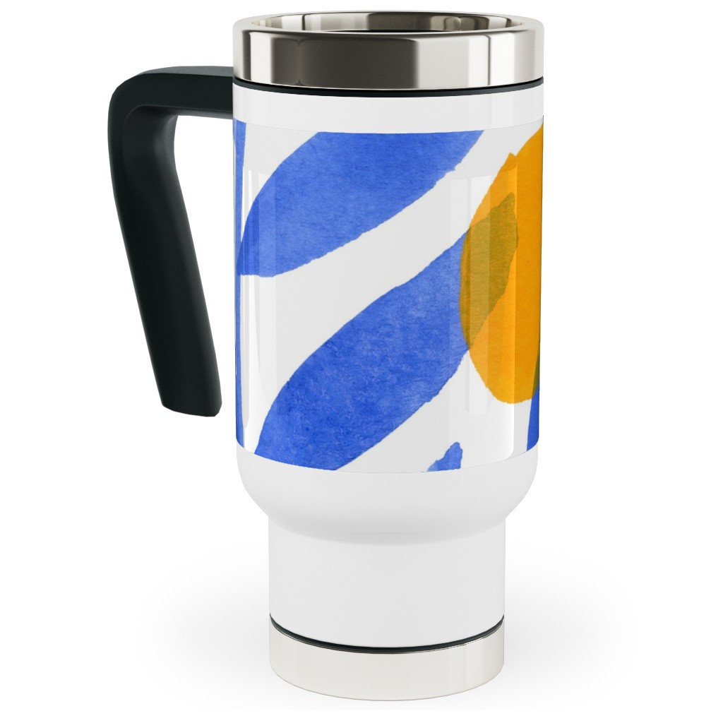 Modern Lemons Block - Blue and Orange Travel Mug with Handle, 17oz, Blue
