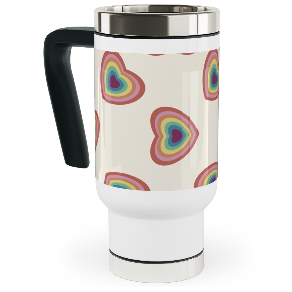 Pride Hearts - Rainbow 90s Hearts - Muted Travel Mug with Handle, 17oz, Multicolor