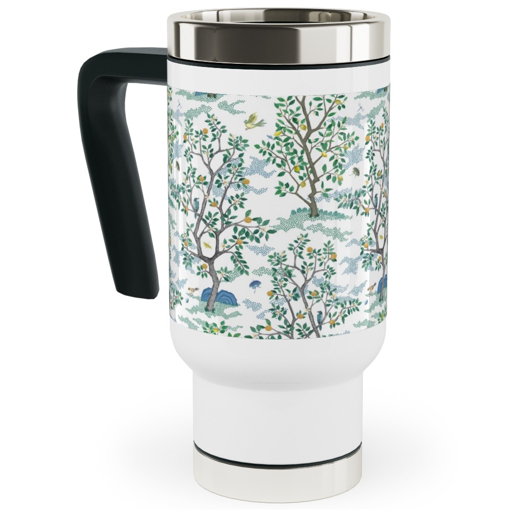 Natural Scatter Citrus Tree - White Travel Mug with Handle, 17oz, Green