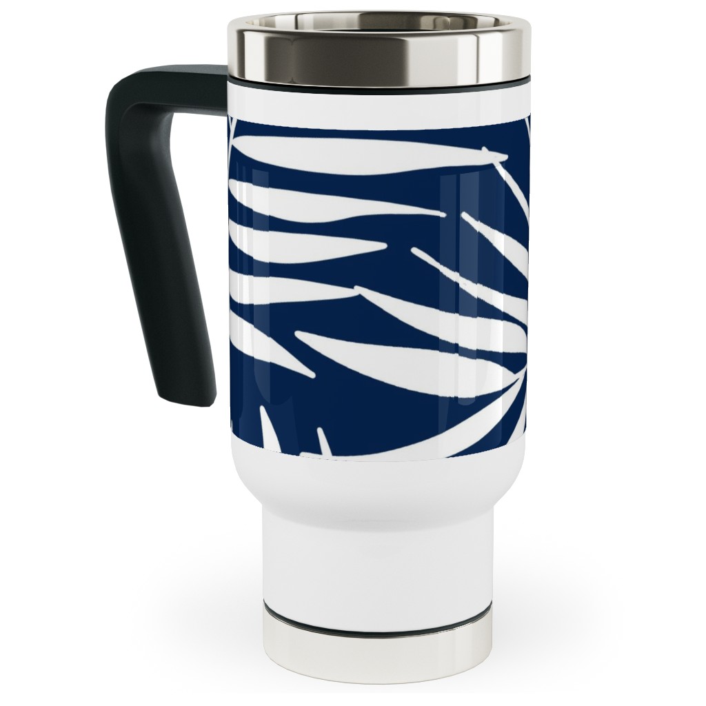 Palm Tree Leaves Travel Mug with Handle, 17oz, Blue