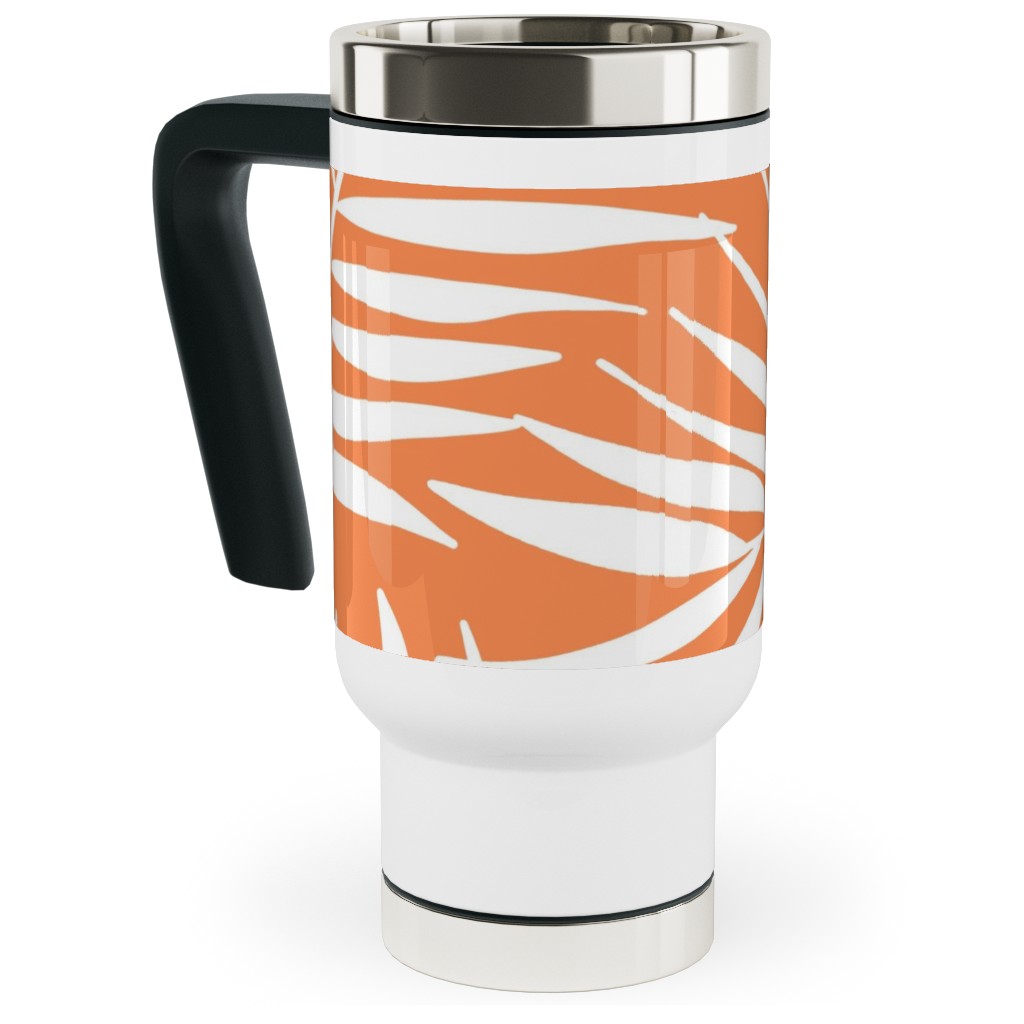 Palm Tree Leaves Travel Mug with Handle, 17oz, Orange, Citrus
