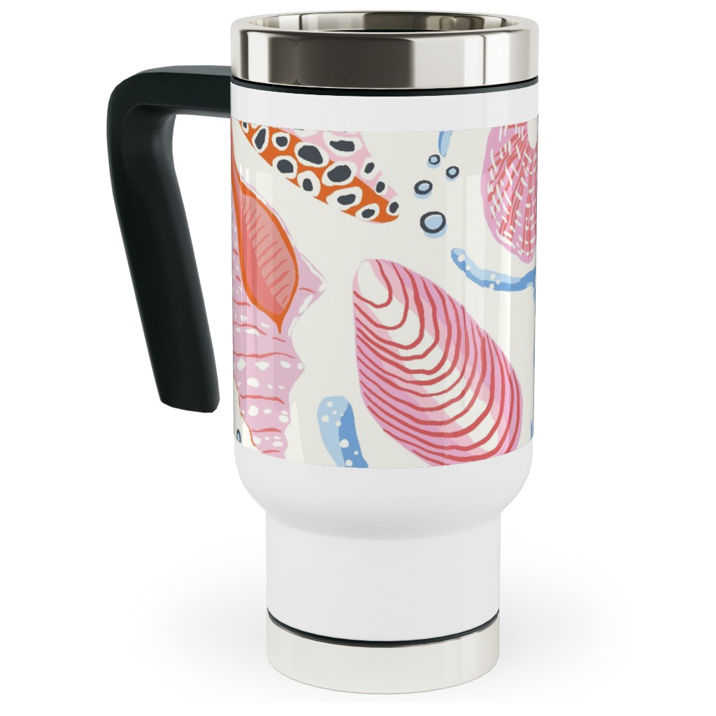 Seashells - Pink Travel Mug with Handle, 17oz, Multicolor