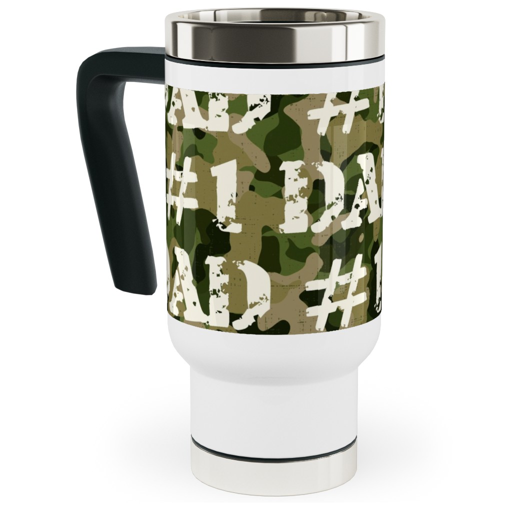 Number One Dad - Green Camo Travel Mug with Handle