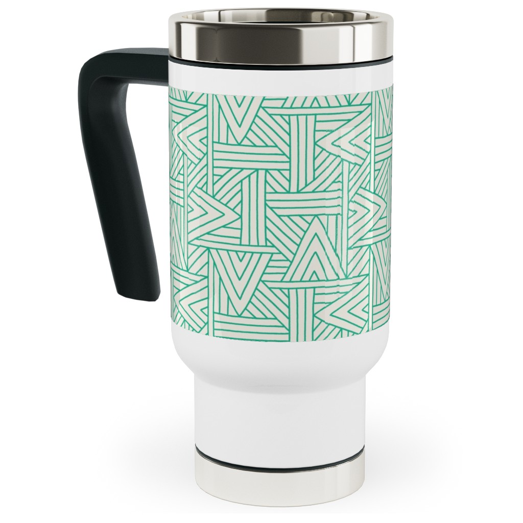Angles - Green on White Travel Mug with Handle, 17oz, Green