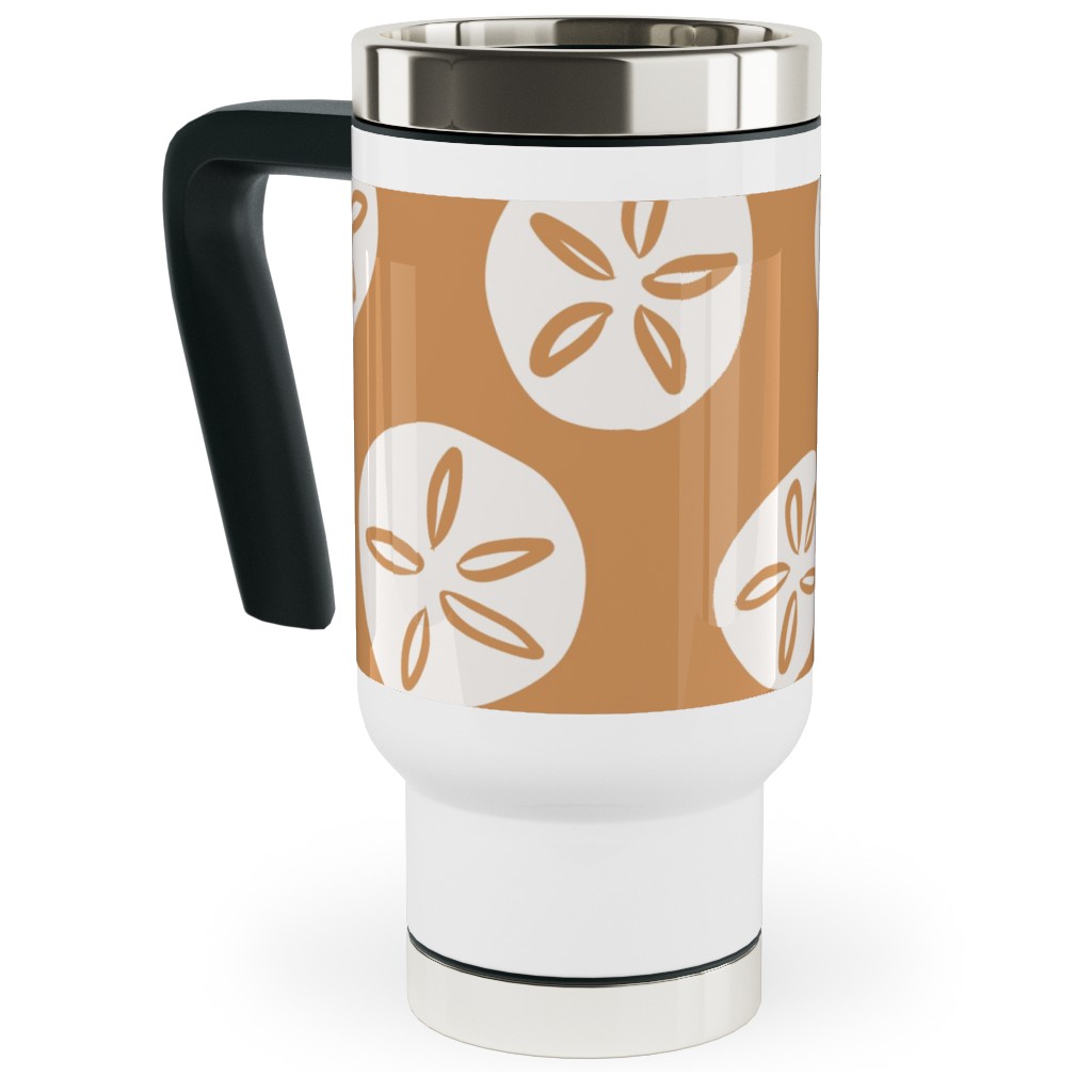 Sand Dollar Sea Shells Travel Mug with Handle, 17oz, Orange