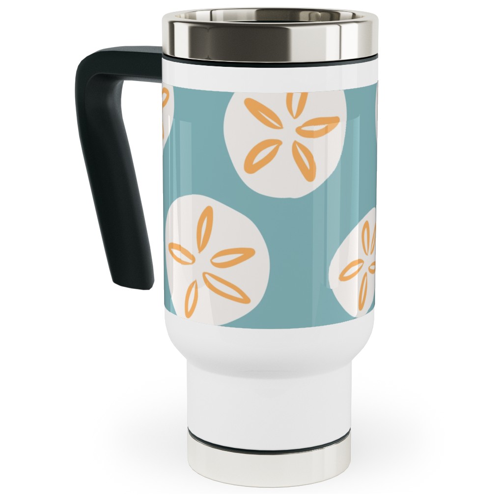 Sand Dollar Sea Shells Travel Mug with Handle, 17oz, Blue, Spring Valley