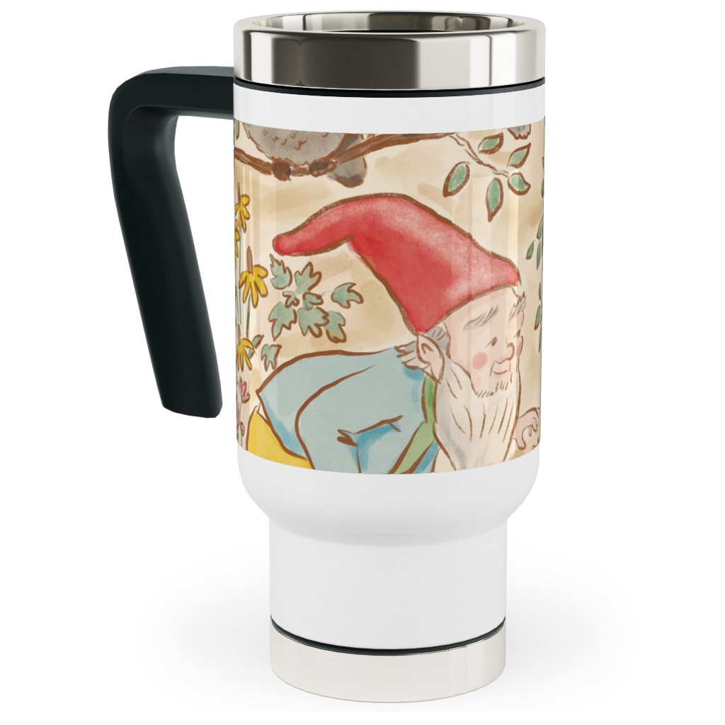 Woodland Gnomes - Multi Travel Mug with Handle, 17oz, Beige, Pearl