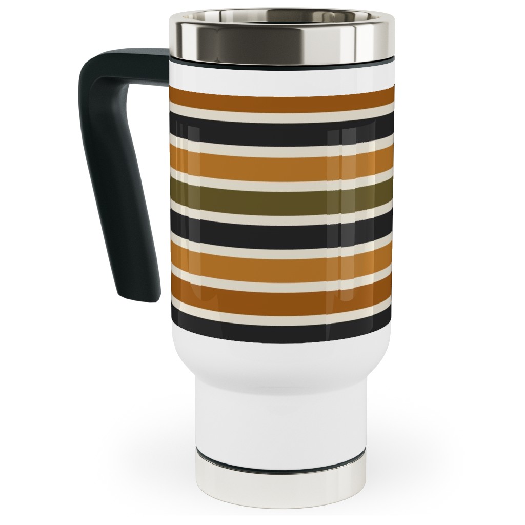 Halloween Stripes With Orange and Olive Green Travel Mug with Handle, 17oz, Orange