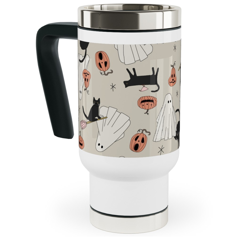 Spooky Halloween Travel Mug with Handle, 17oz, Beige