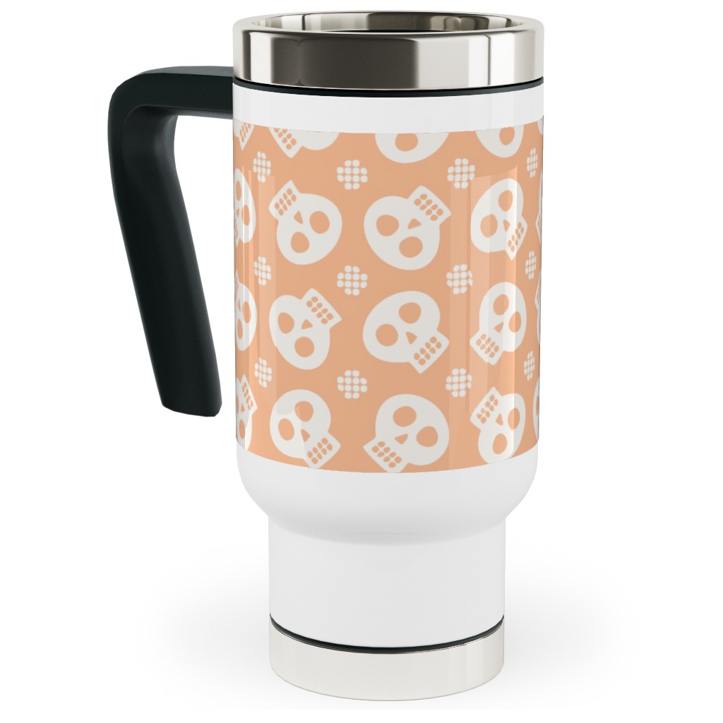 Halloween Skulls Travel Mug with Handle, 17oz, Orange
