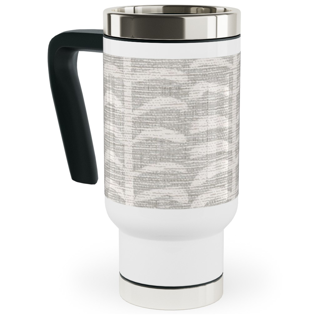 Grasscloth Vine - Neutral Travel Mug with Handle, 17oz, Gray, Gray