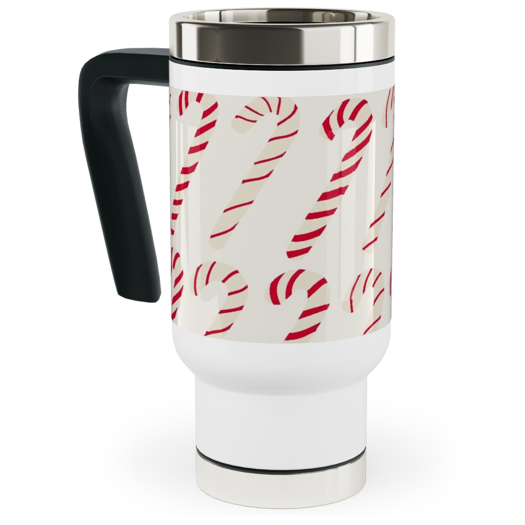 Dancing Candy Canes Travel Mug with Handle, 17oz, Beige, Pearl
