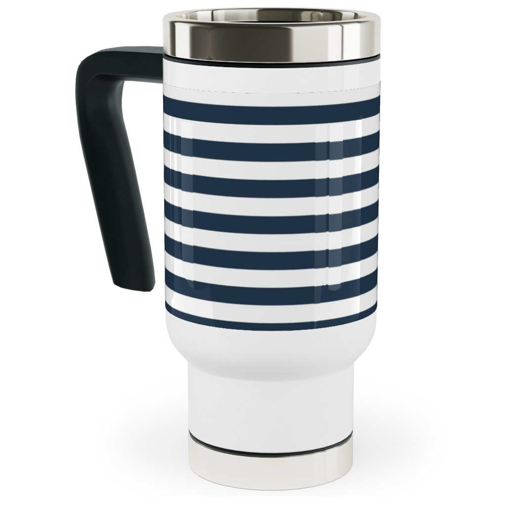 Horizontal Stripe Travel Mug with Handle, 17oz, Blue