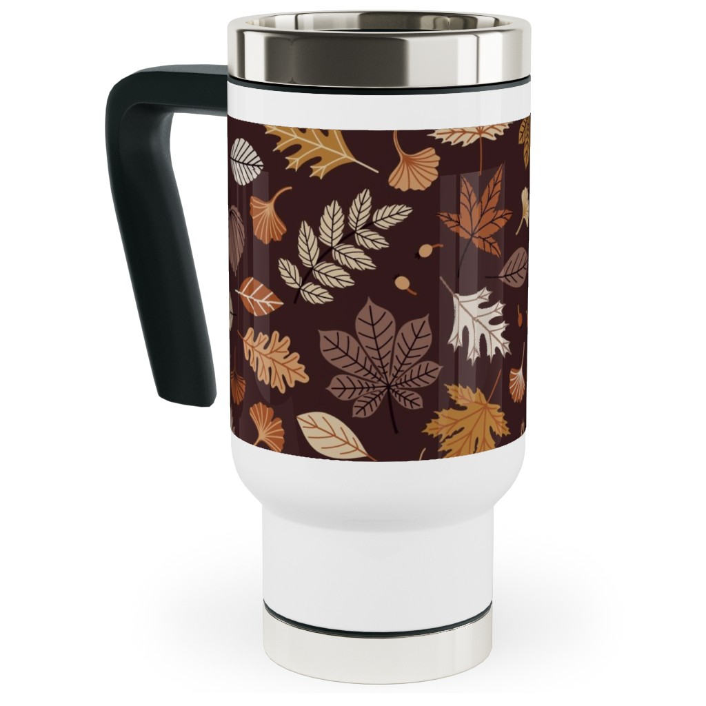 Falling Leaves - Brown Travel Mug with Handle, 17oz, Brown