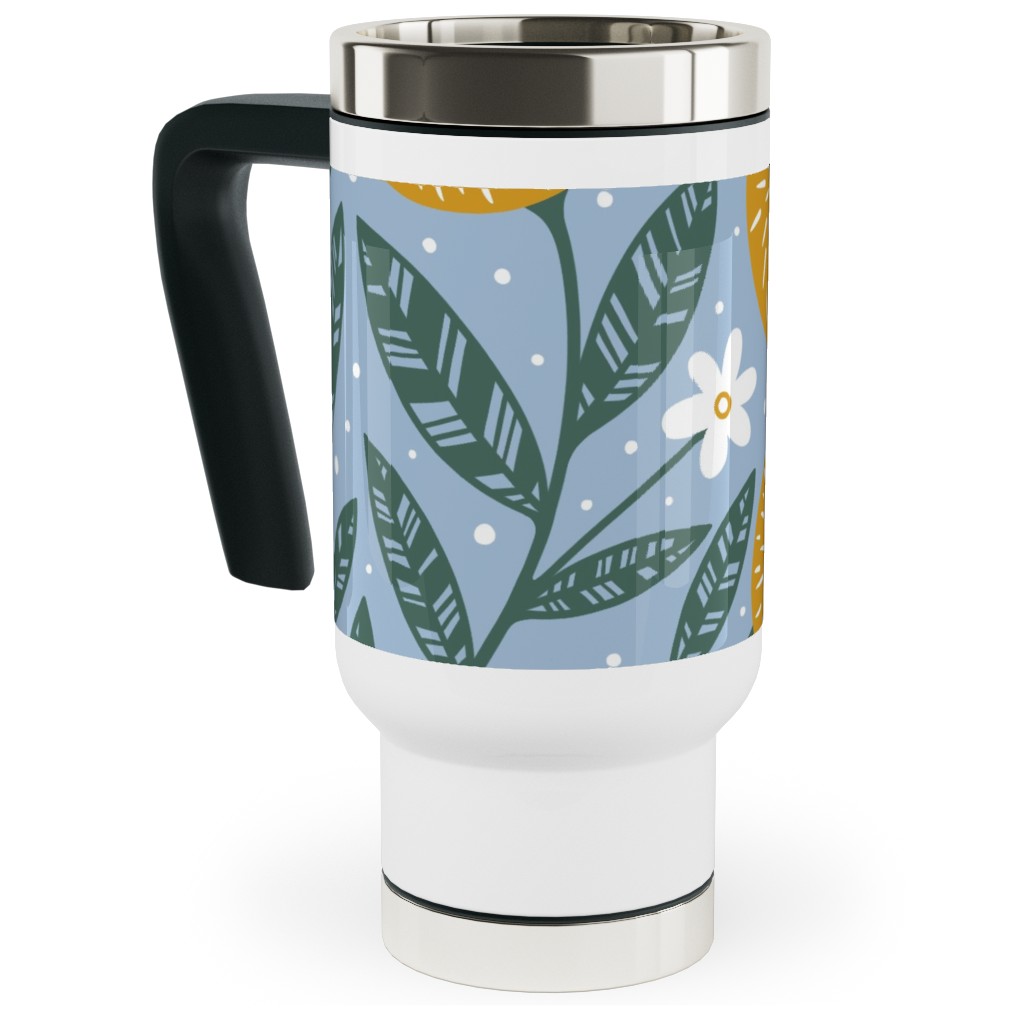 Orange Trees - Blue Travel Mug with Handle, 17oz, Blue, True Blue