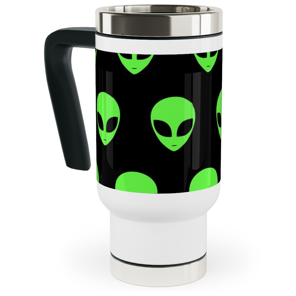 Retro Alien - Neon Green and Black Travel Mug with Handle, 17oz, Green