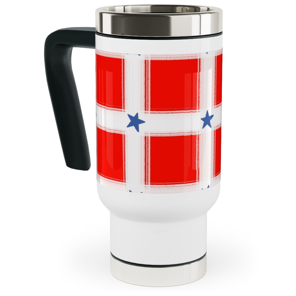 Star Plaid Travel Mug with Handle, 17oz, Red, Red