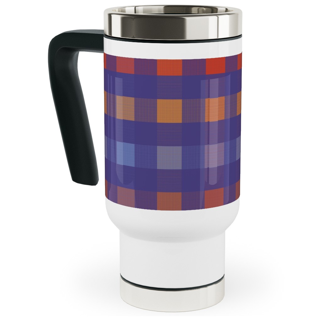 Picnic Plaid Travel Mug with Handle, 17oz, Multicolor, Viola
