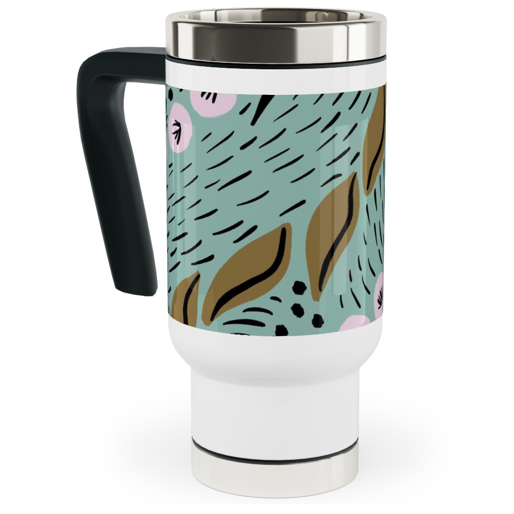 Flower Patch Lane on Mint Travel Mug with Handle, 17oz, Green