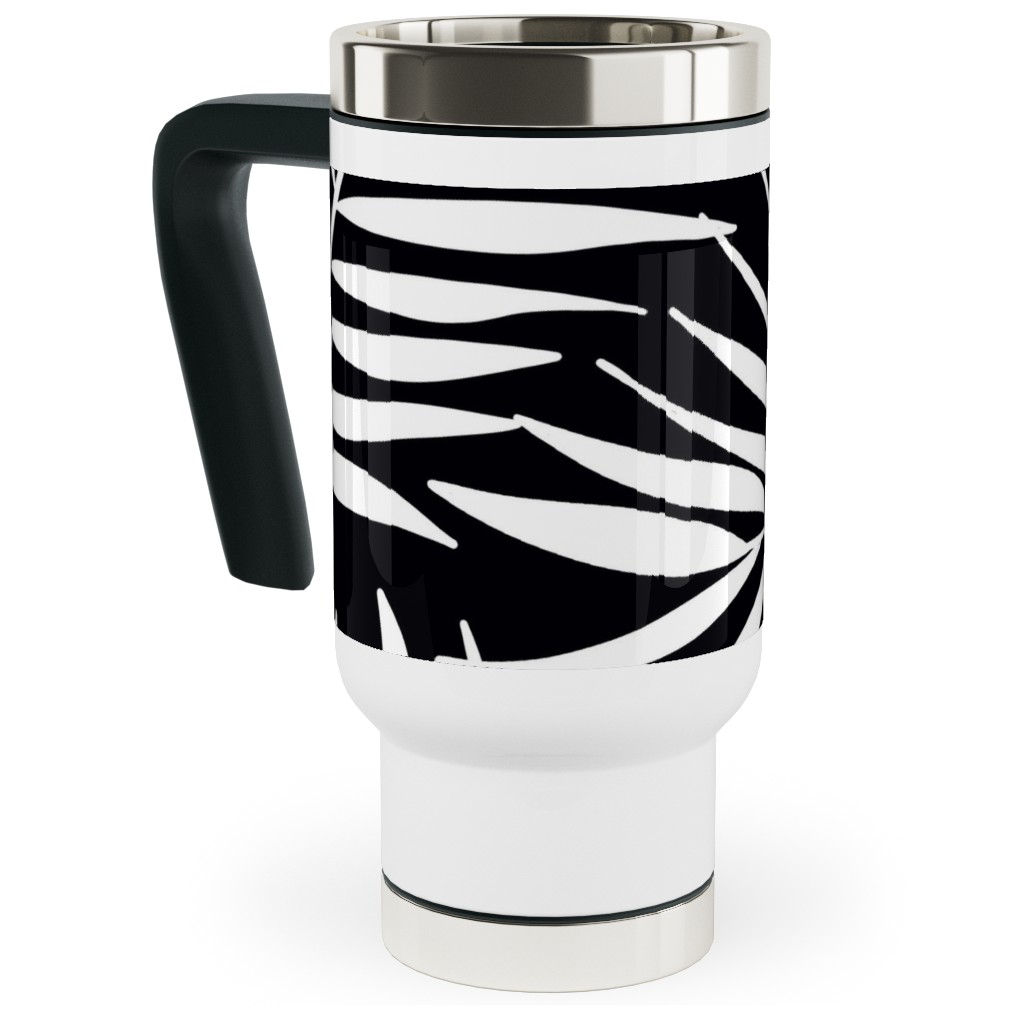 Palm Tree Leaves Travel Mug with Handle, 17oz, Black