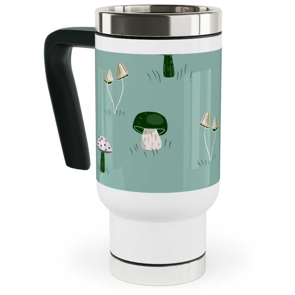 Mushroom Field - Green Travel Mug with Handle, 17oz, Green