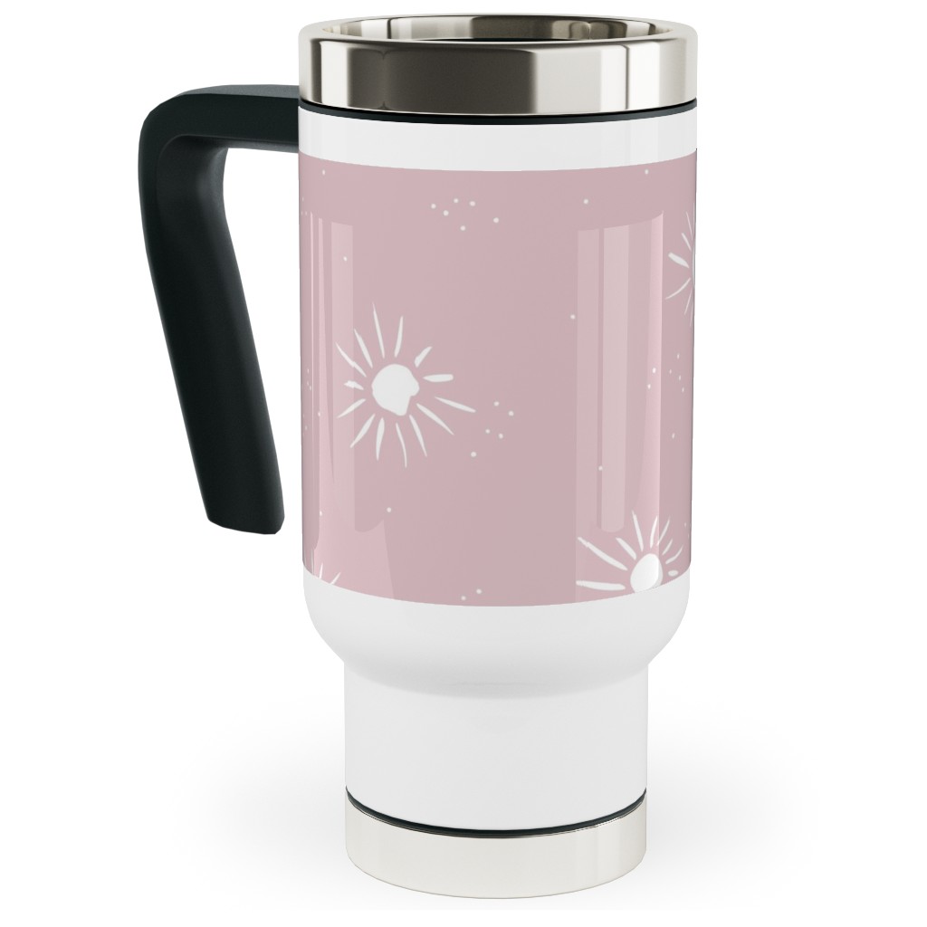 Seventies Retro Style Sunshine Travel Mug with Handle, 17oz, Pink, Orchid