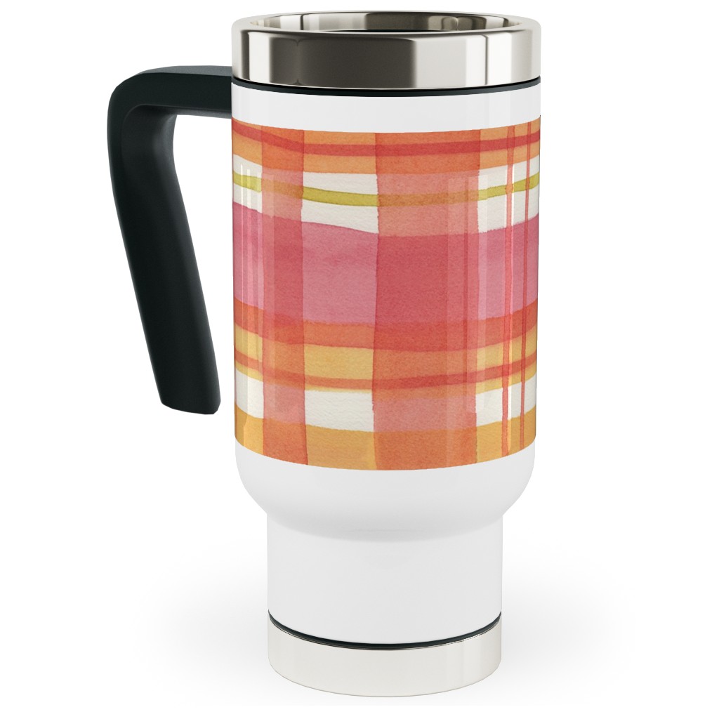 Summer Plaid Travel Mug with Handle, 17oz, Multicolor
