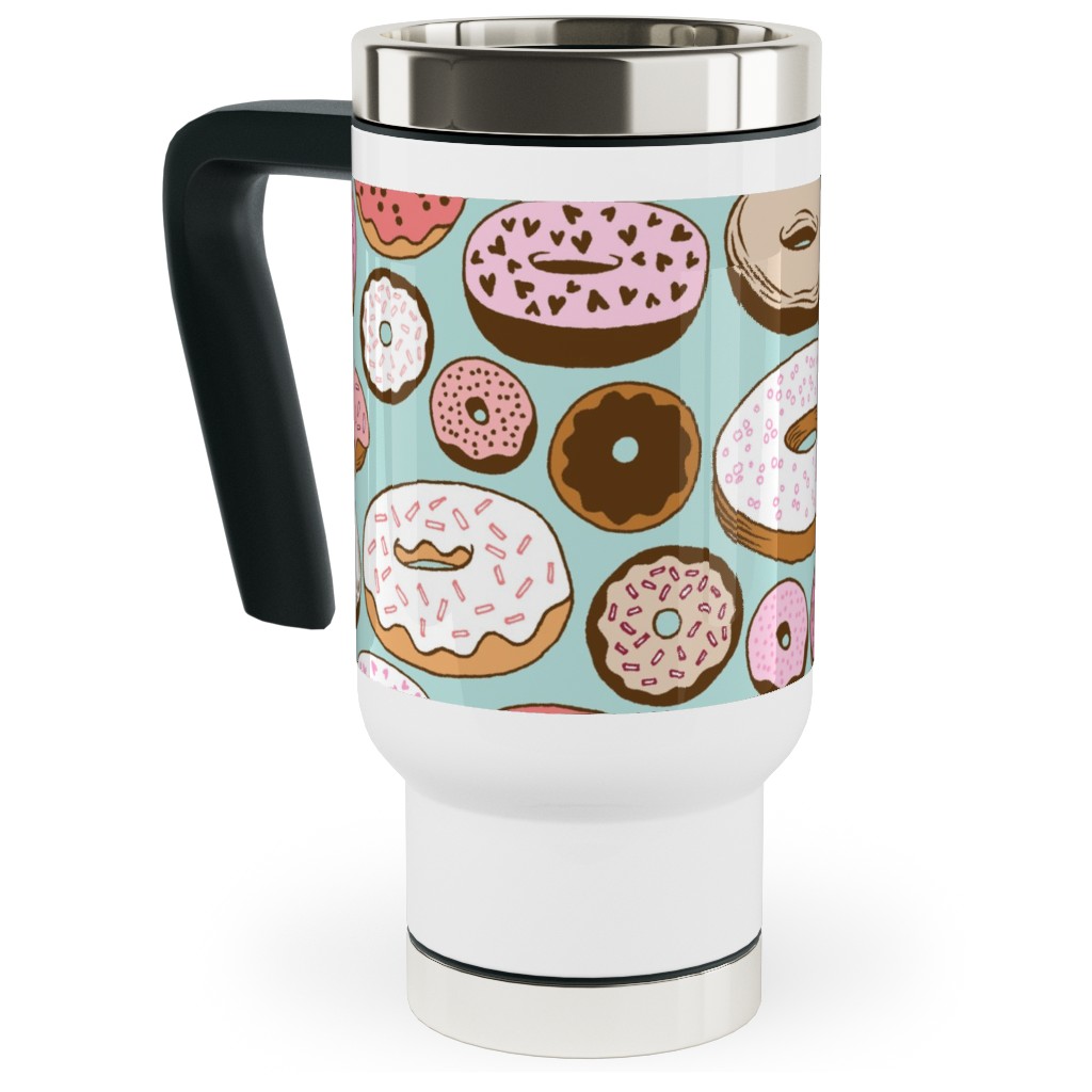 Donuts - Blue Travel Mug with Handle, 17oz, Multicolor