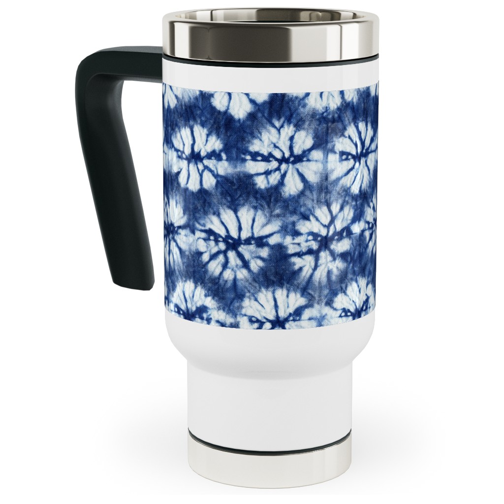 Shibori Pine - Blue Travel Mug with Handle, 17oz, Blue, True Blue