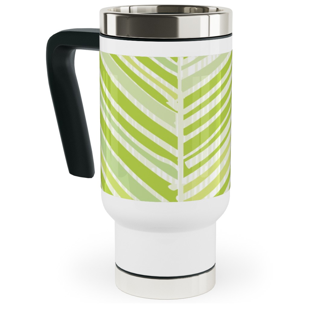 Herringbone Hues of Green Travel Mug with Handle, 17oz, Green, Classic Green
