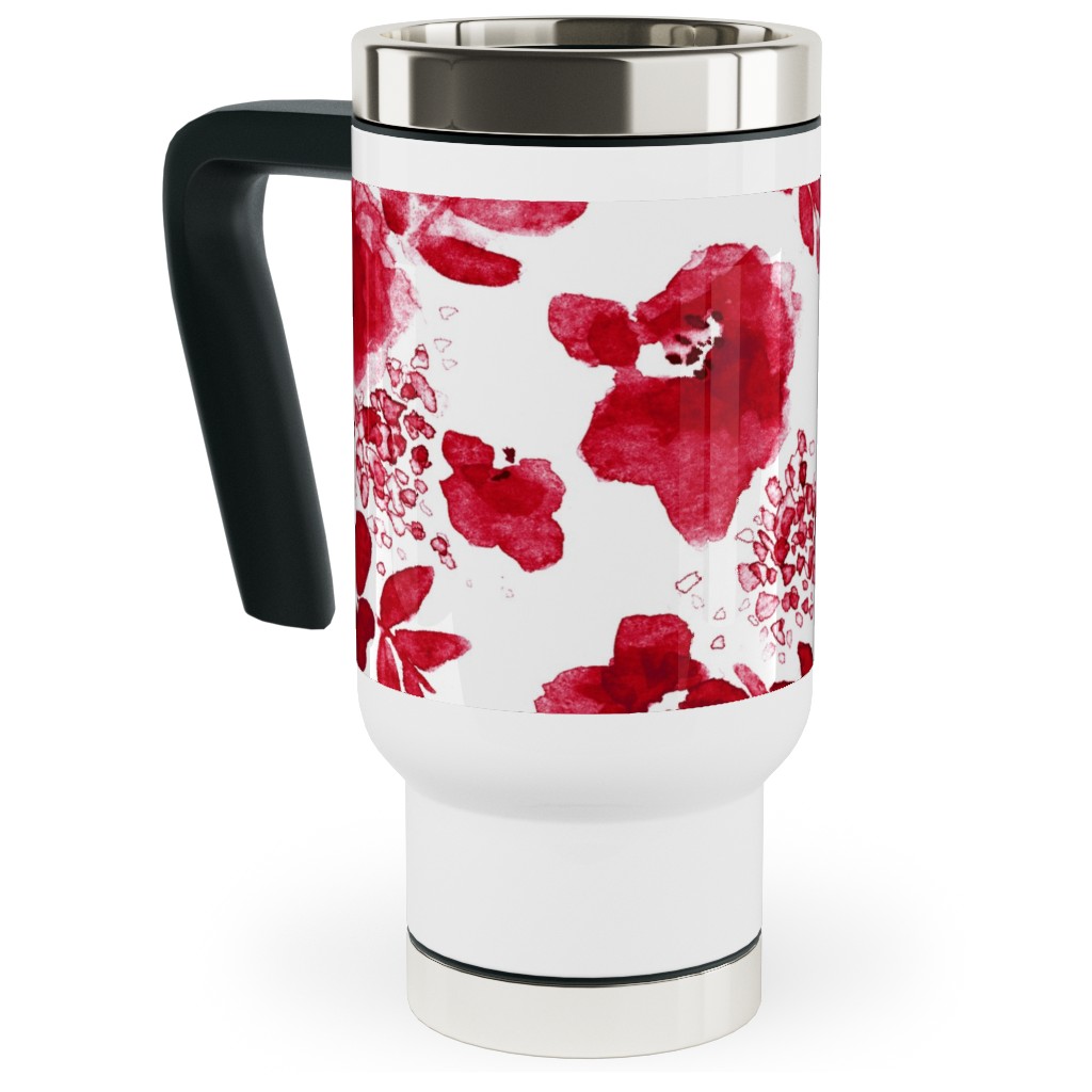 Floret Floral - Red Travel Mug with Handle, 17oz, Red, Red