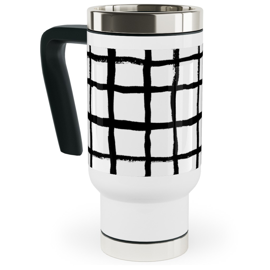 Simple Grid - Classic - Black and White Travel Mug with Handle, 17oz, Black