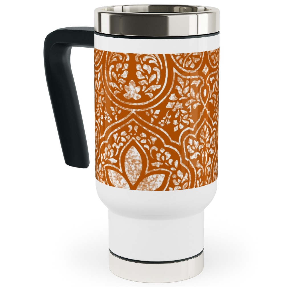 Rajkumari Batik - Spice and White Travel Mug with Handle, 17oz, Orange