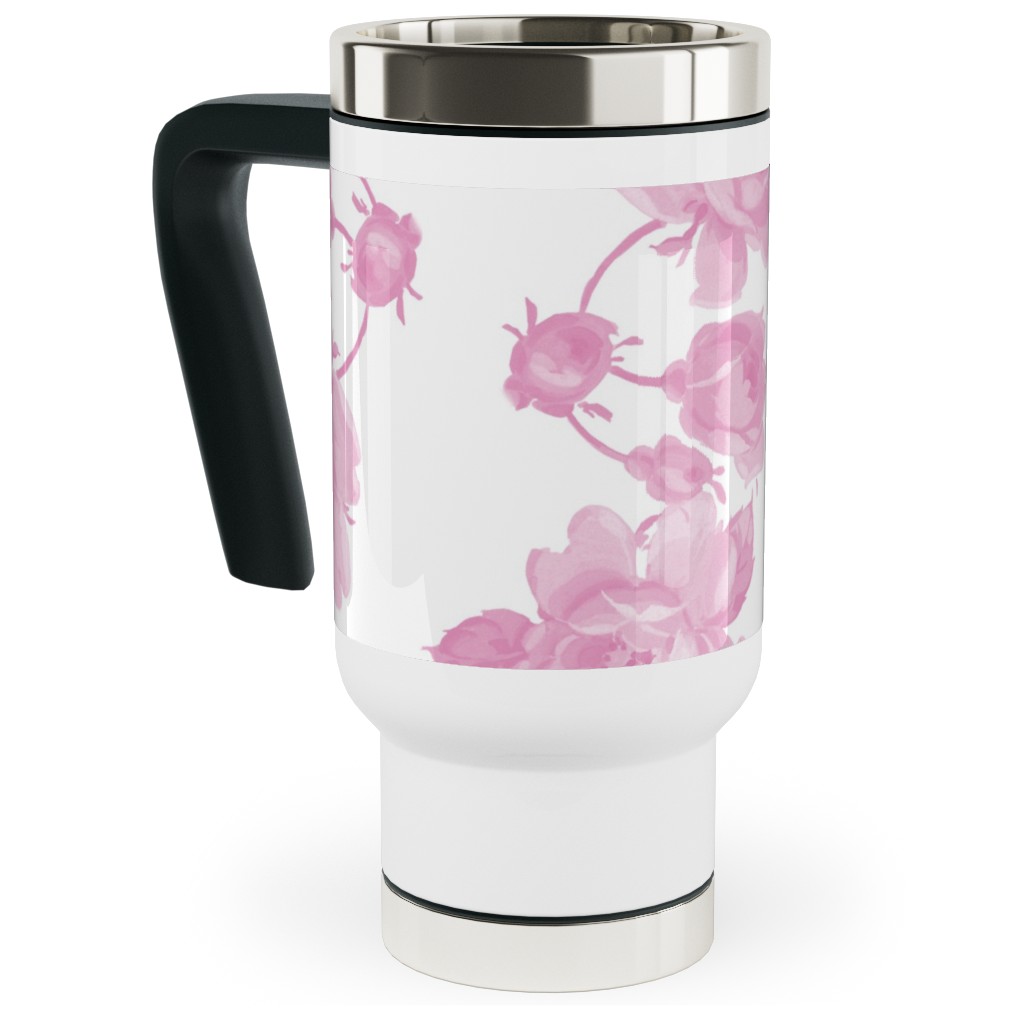 Saint Colette June Roses - Pink Travel Mug with Handle, 17oz, Pink, Bright Pink