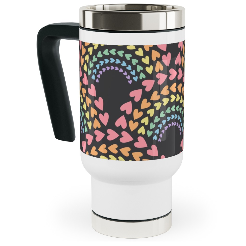 Rainbow Love Travel Mug with Handle, 17oz, Multicolor, Dark Gray