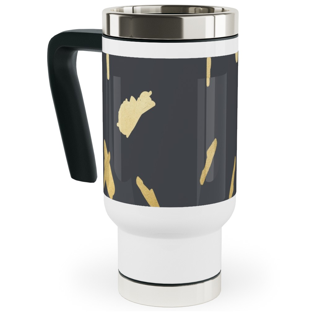 Blobs - Gold on Charcoal Travel Mug with Handle, 17oz, Gray, Gray