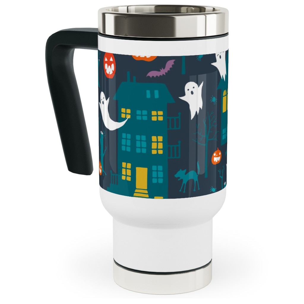 Haunted Halloween Houses - Multi Travel Mug with Handle, 17oz, Multicolor