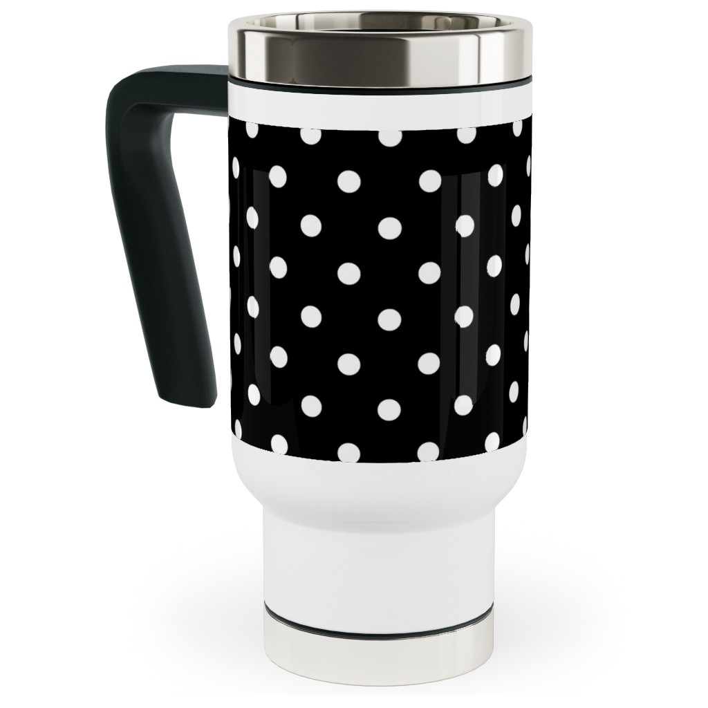 Dotty - White on Black Travel Mug with Handle, 17oz, Black, Black