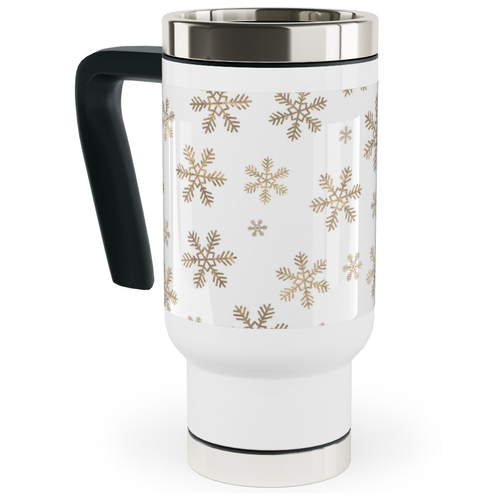 Holiday Snowflakes - Gold Travel Mug with Handle, 17oz, Yellow