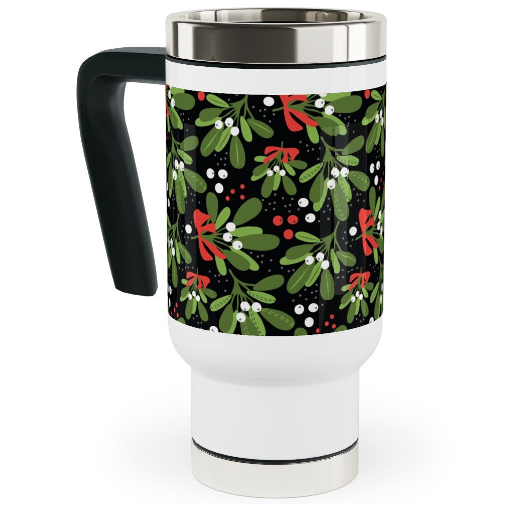 Mistletoe Night on Black Travel Mug with Handle, 17oz, Multicolor