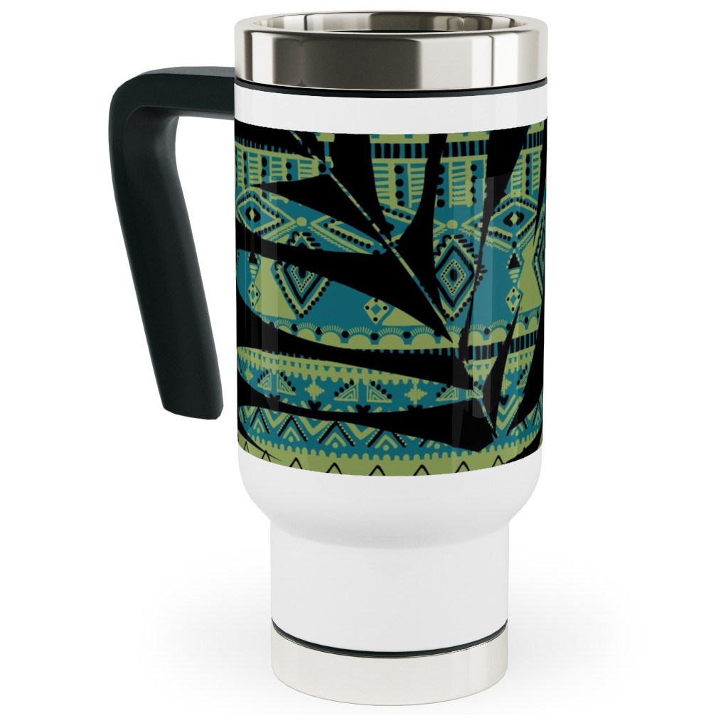 Patterned Palm - Dark Travel Mug with Handle, 17oz, Black