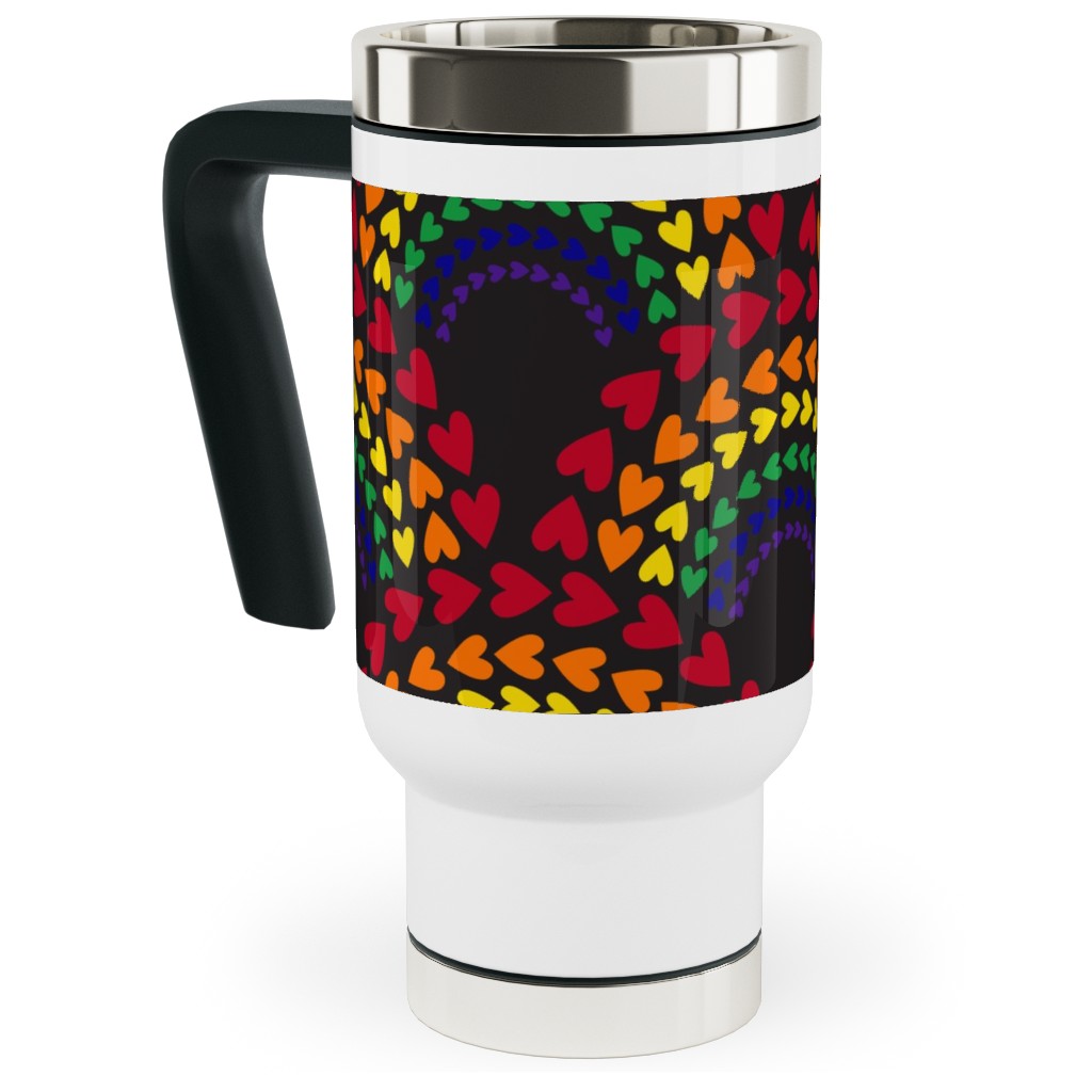 Rainbow Love Travel Mug with Handle, 17oz, Multicolor, Red