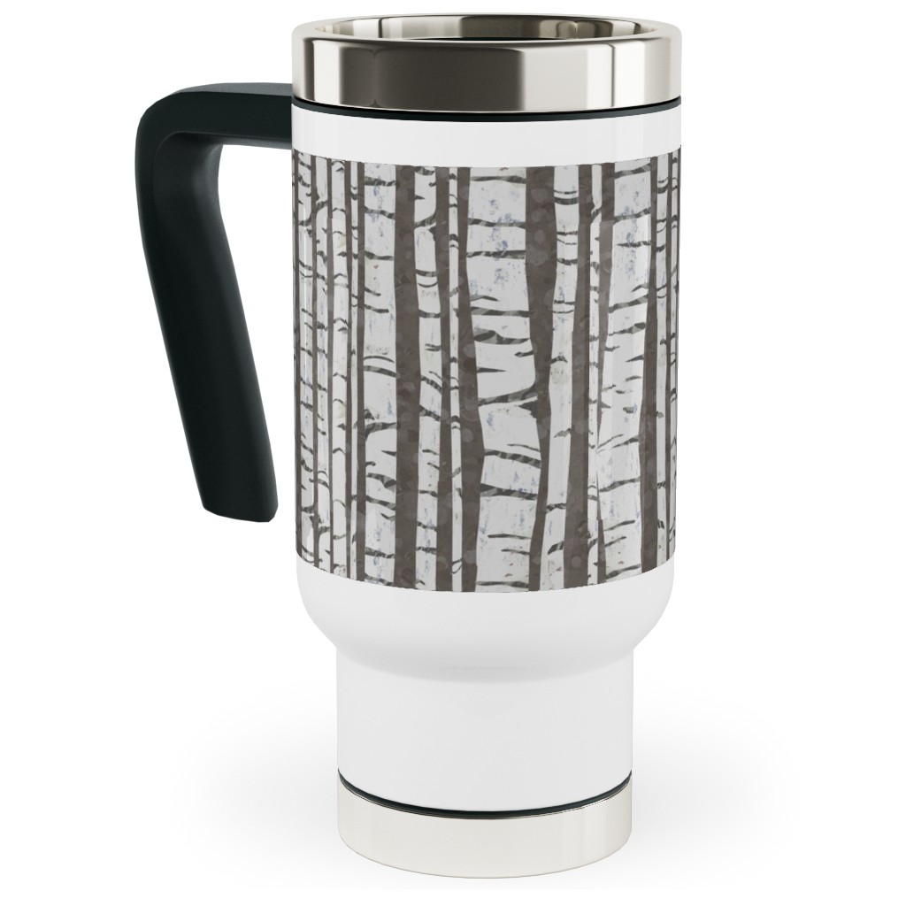 Birch Trees - White on Brown Travel Mug with Handle, 17oz, Gray
