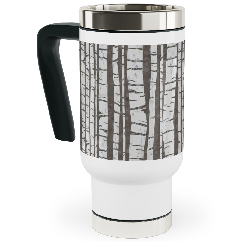 Birch Trees - White on Brown Travel Mug with Handle, 17oz, Gray, Gray