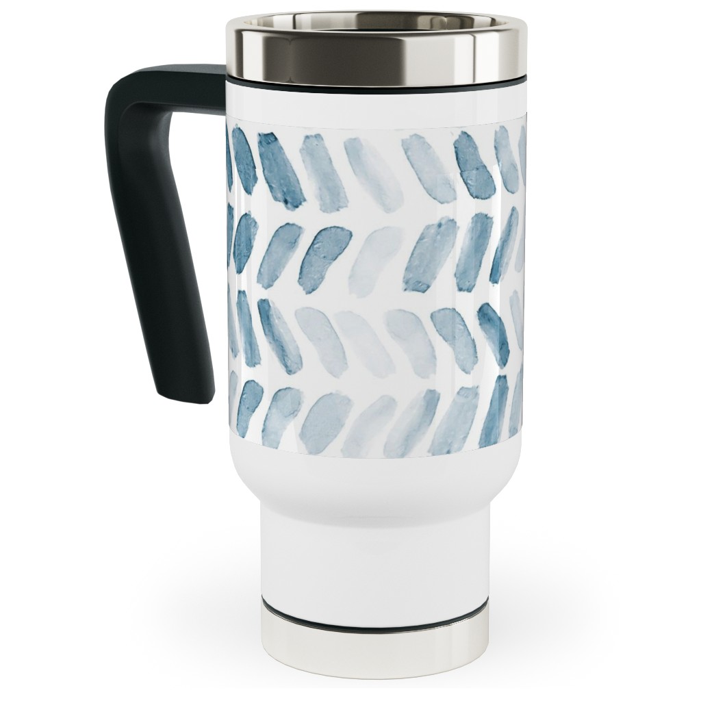Watercolor Herringbone - Blue Travel Mug with Handle, 17oz, Blue, True Blue
