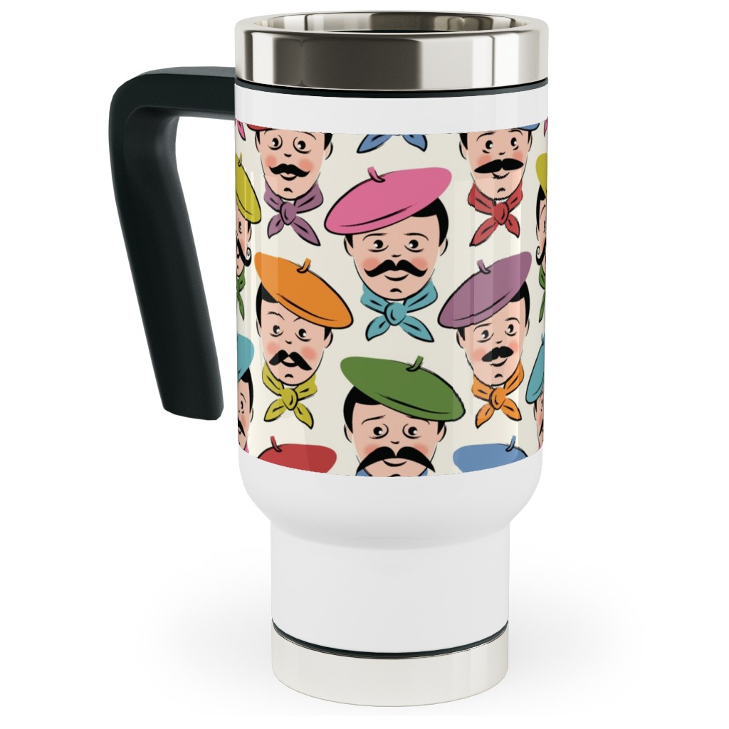 Men With Mustaches and Bandanas - Multi Travel Mug with Handle, 17oz, Multicolor