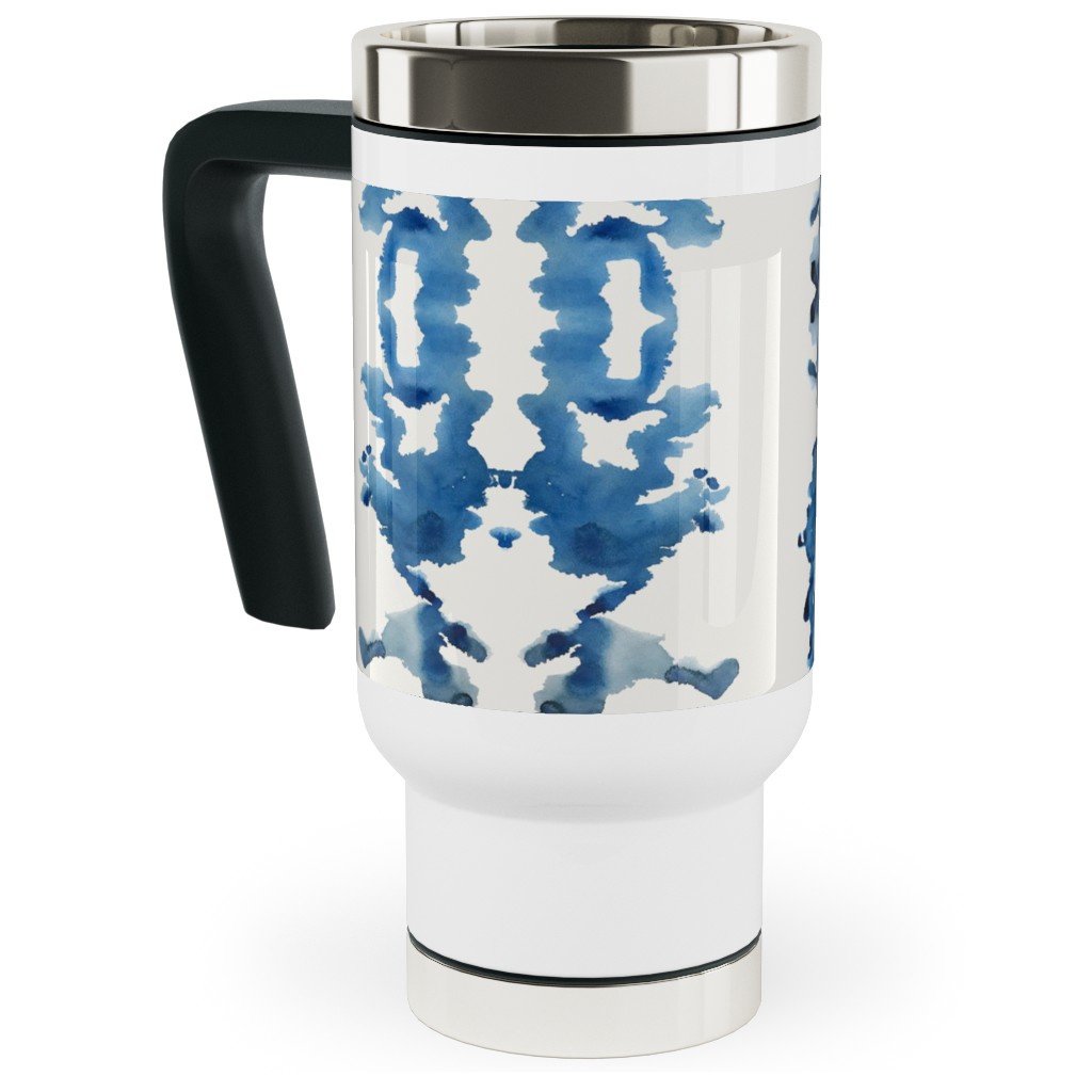 Small Rorschach Stripe - Indigo Blues Travel Mug with Handle, 17oz, Blue, True Blue