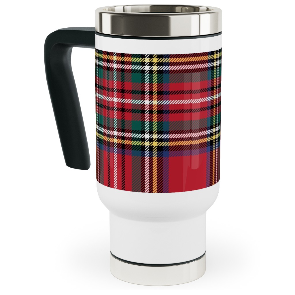 Royal Stewart Tartan Style Repeat Perfect for Christmas Travel Mug with Handle, 17oz, Red, Red