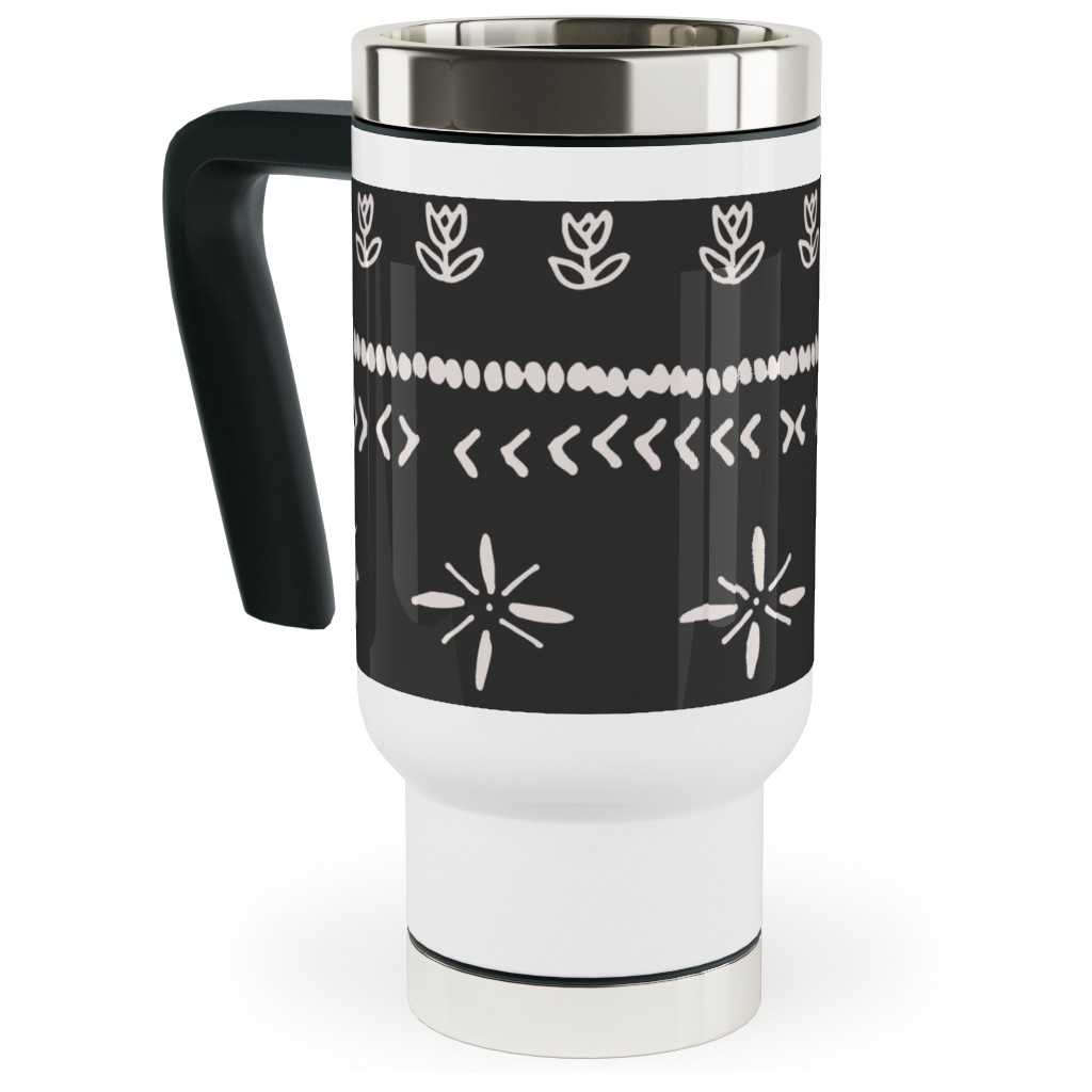 Boho Print Travel Mug with Handle, 17oz, Black, Silhouette